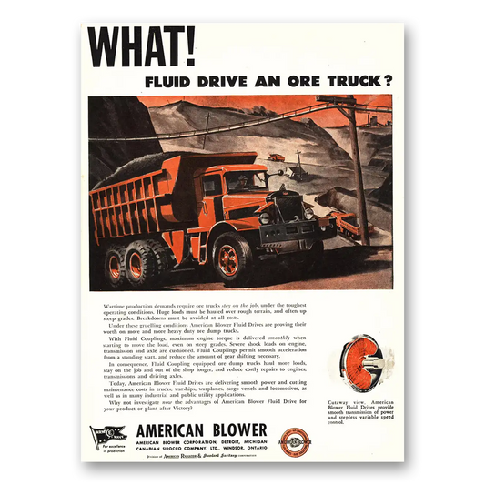 1944 American Blower Fluid Drive An Ore Truck Vintage Magazine Print Ad