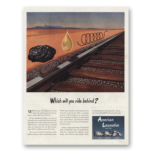 1944 American Locomotive Which Will You Ride Behind Vintage Magazine Print Ad