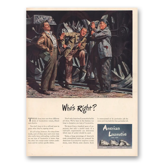 1944 American Locomotive Whos Right Vintage Magazine Print Ad