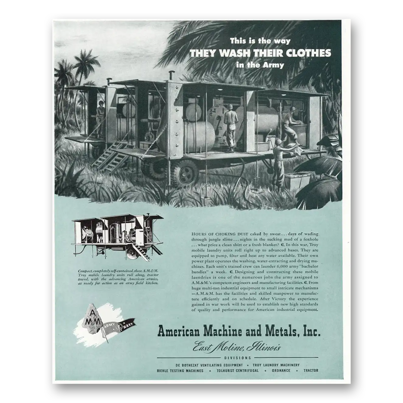 1944 American Machine and Metals They Wash Their Clothes In the Army Vintage Magazine Print Ad