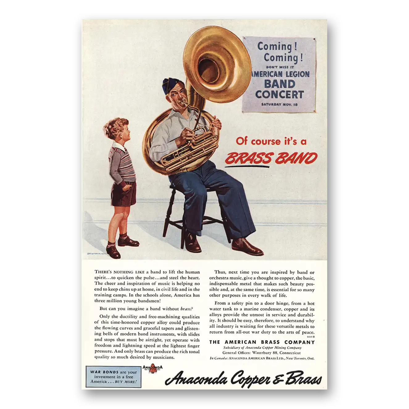 1944 Anaconda American Legion Band Concert Vintage Magazine Print Ad