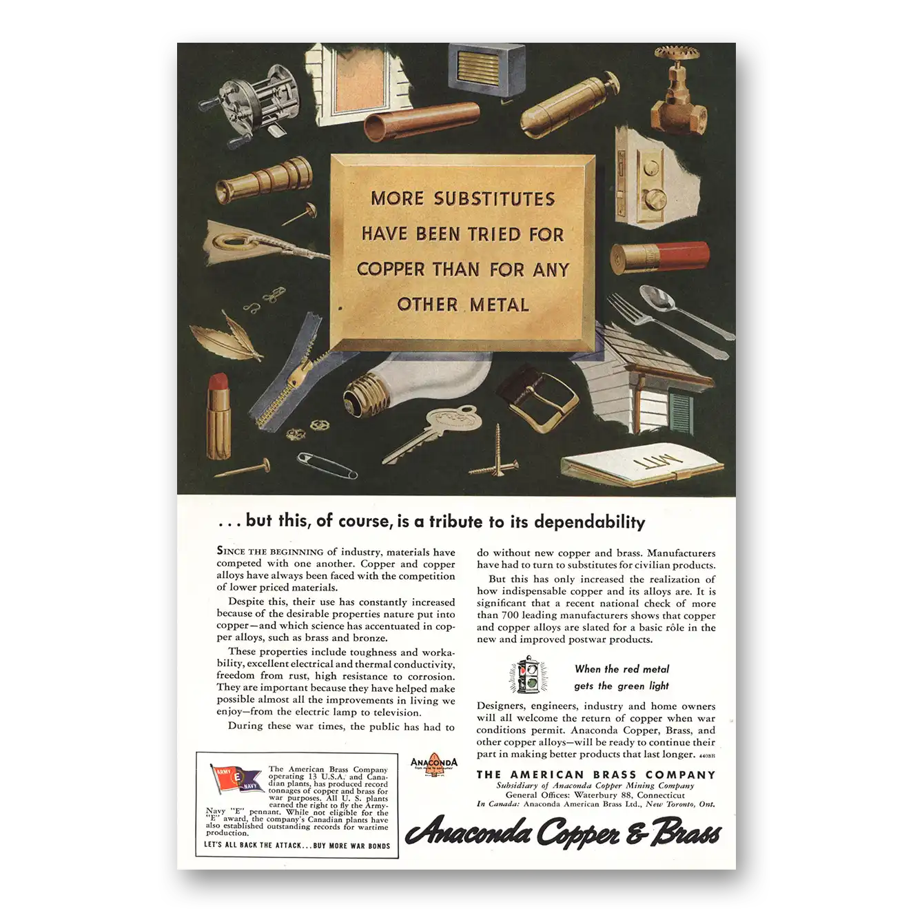 1944 Anaconda More Substitutes Have Been Tried Vintage Magazine Print Ad