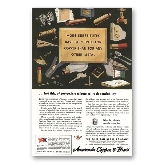 1944 Anaconda More Substitutes Have Been Tried Vintage Magazine Print Ad