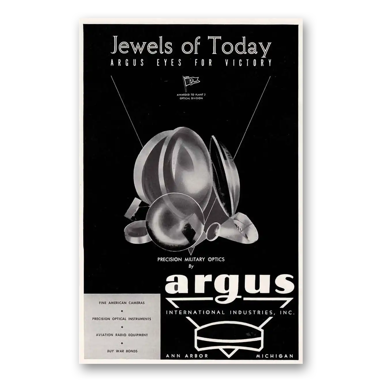 1944 Argus Jewels of Today Argus Eyes for Victory Vintage Magazine Print Ad