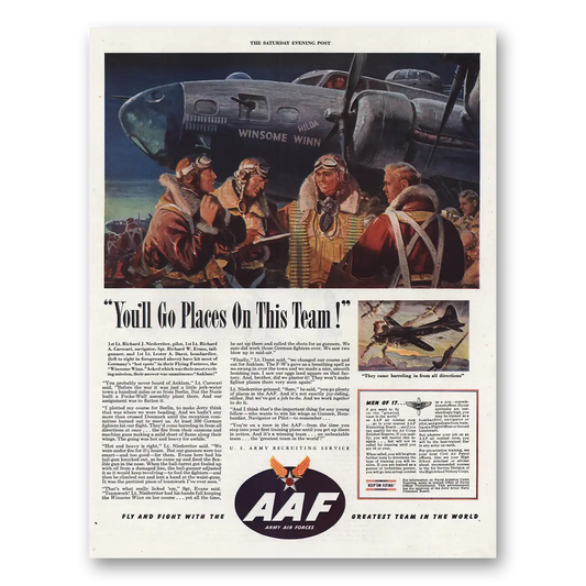 1944 US Army Army Air Forces To Places On This Team Vintage Magazine Print Ad