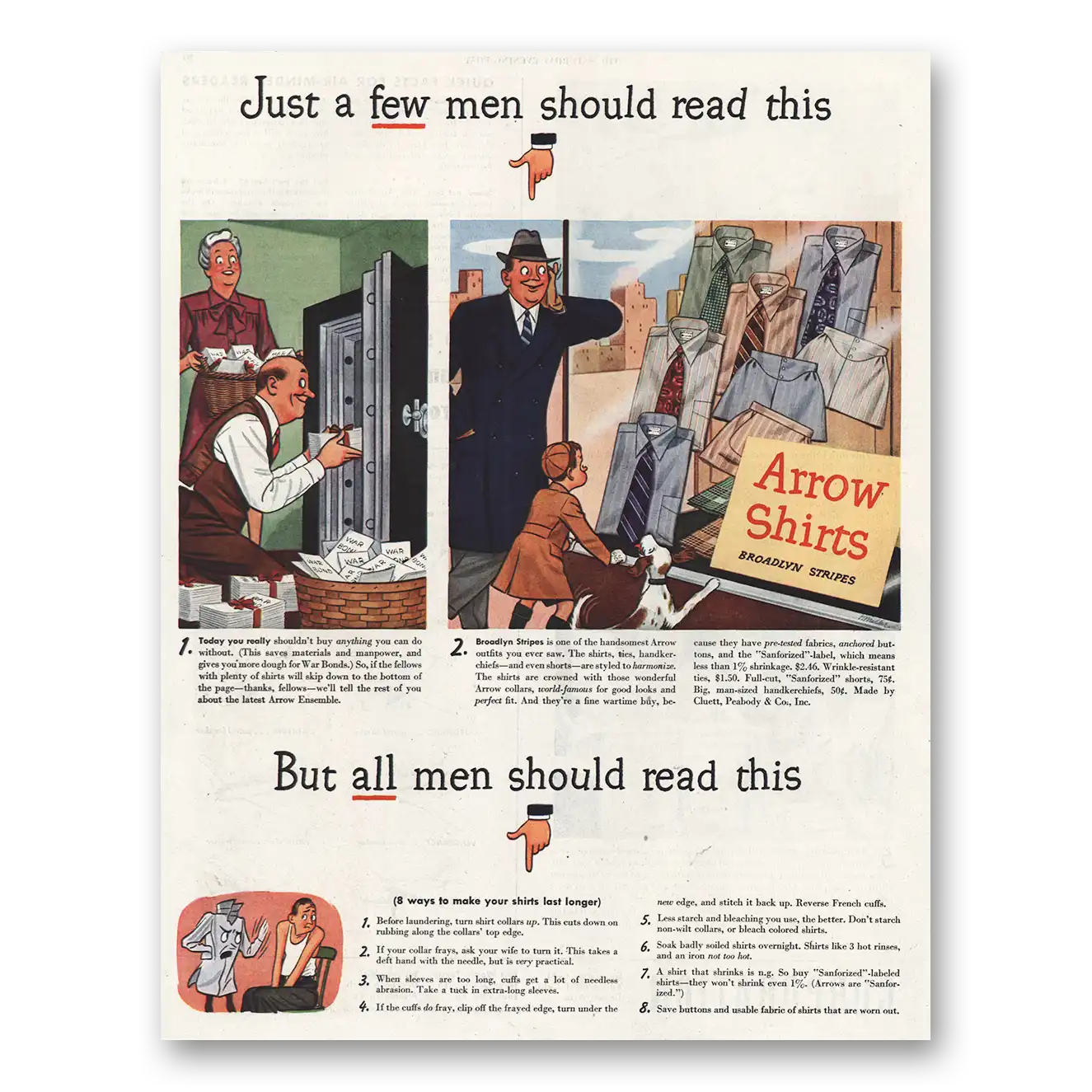 1944 Arrow Shirts Few Men Should Read This Vintage Magazine Print Ad