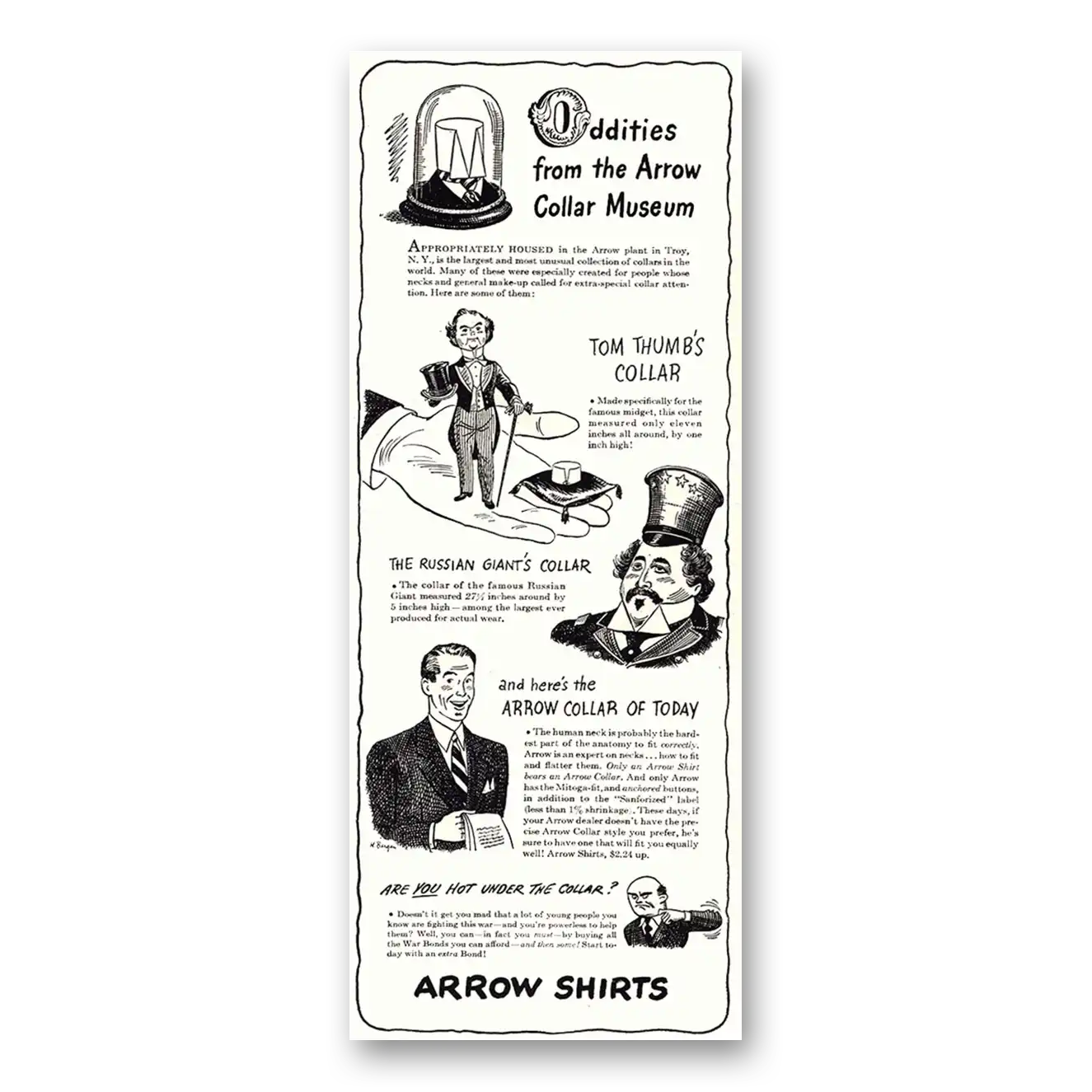 1944 Arrow Shirts Oddities From the Arrow Collar Museum Vintage Magazine Print Ad