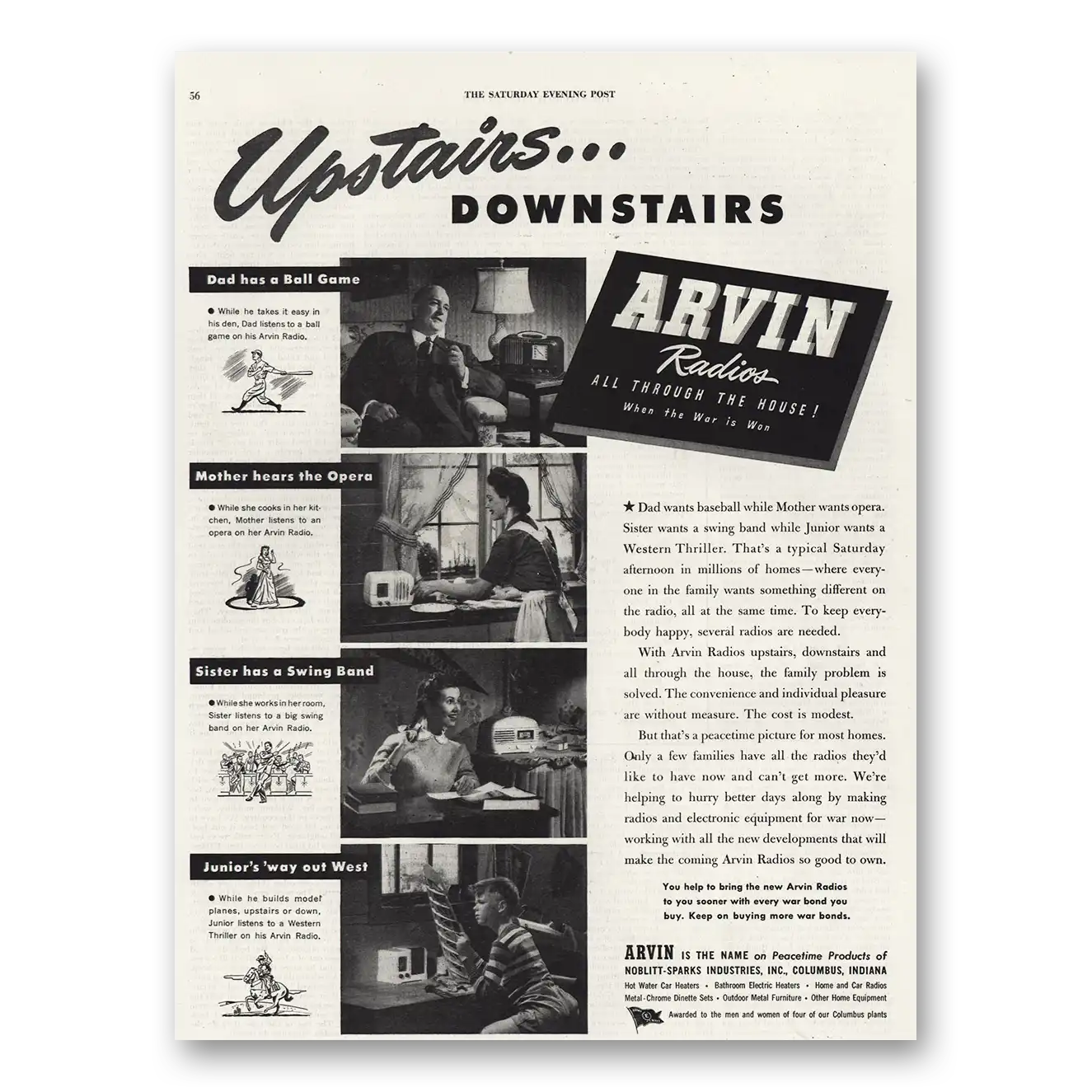 1944 Arvin Radios Upstairs Downstairs Vintage Magazine Print Ad