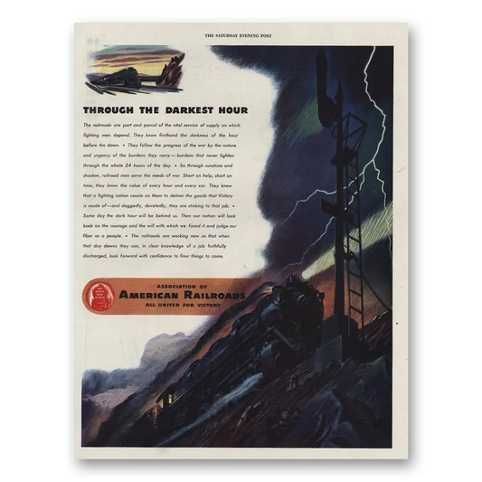 1944 Association of American Railroads Through the Darkest Hour Vintage Magazine Print Ad