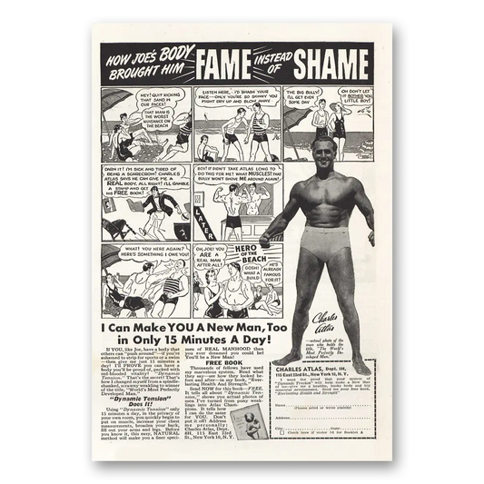 1944 Charles Atlas Fame Instead of Shame Vintage Magazine Print Ad