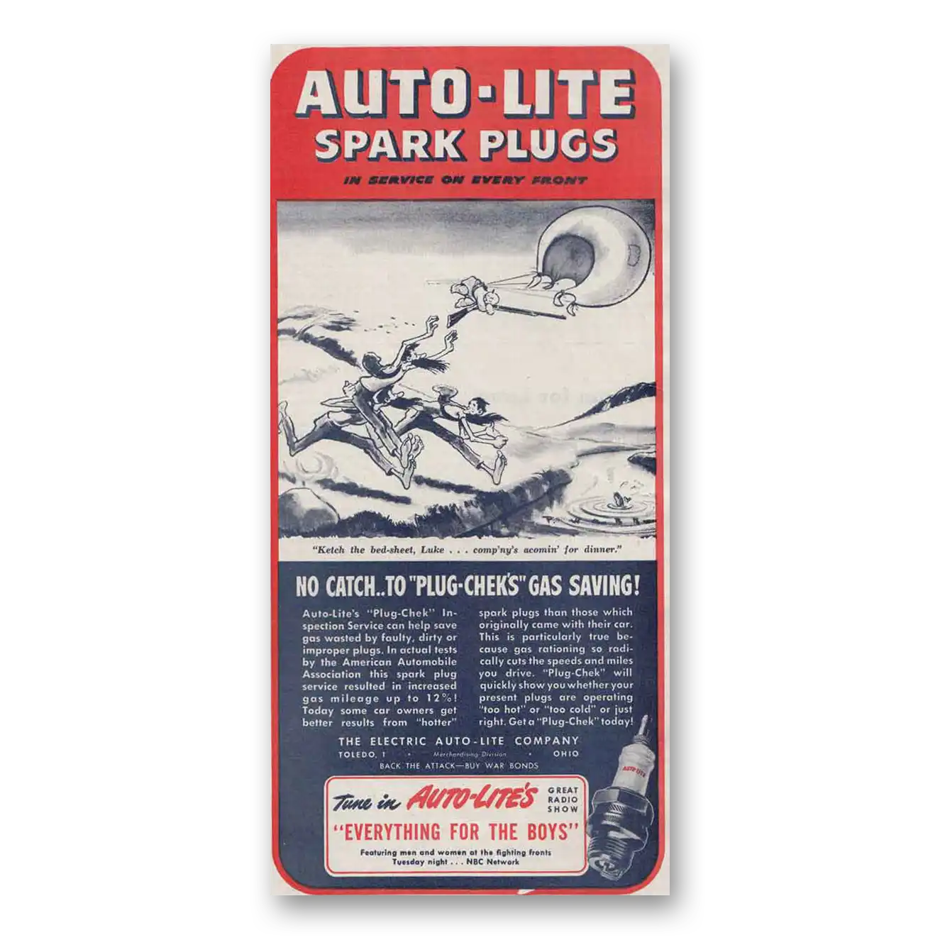 1944 Autolite Spark Plugs Plug Chek's Gas Saving Vintage Magazine Print Ad