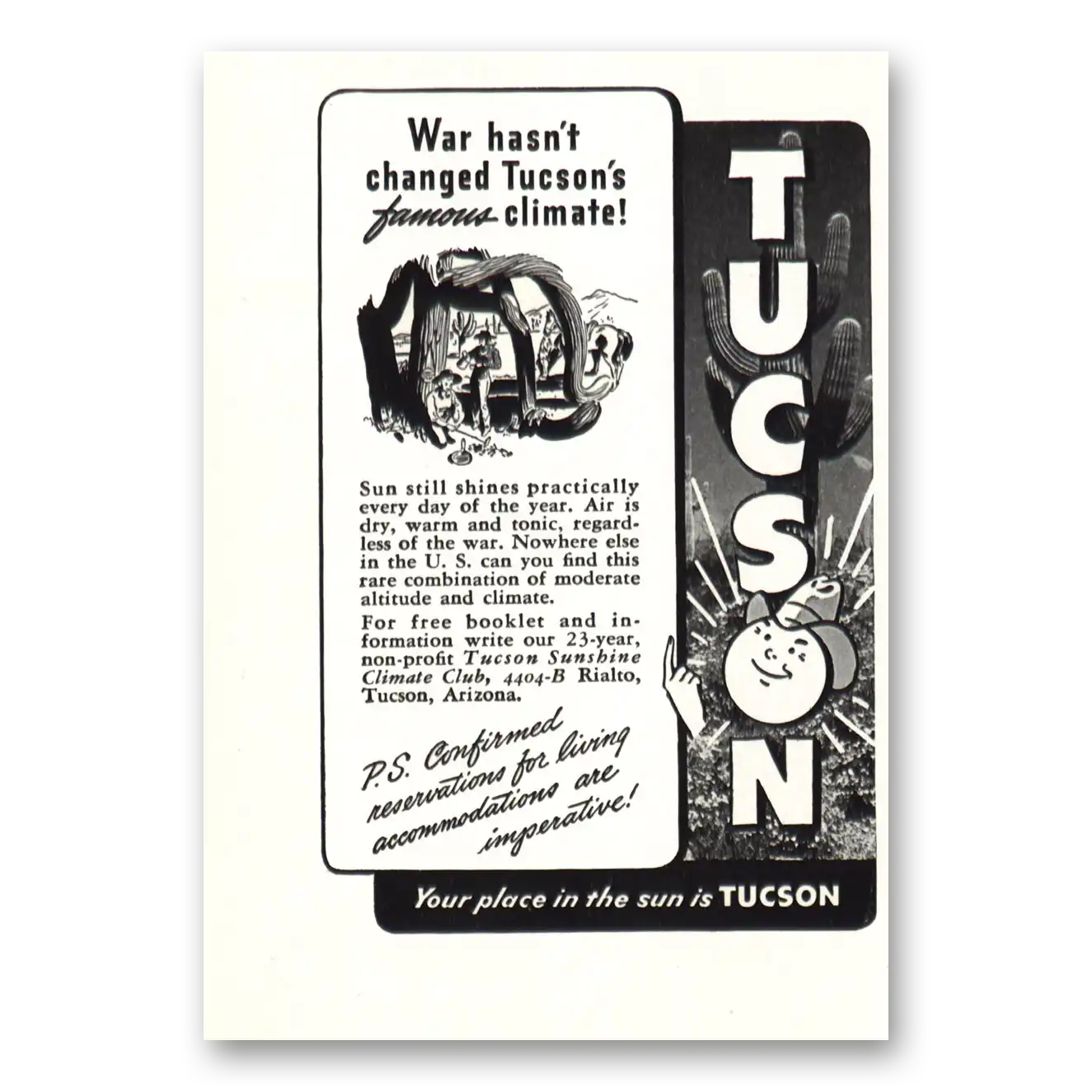 1944 Tucson Arizona War Hasn't Changed Tucsons Famous Vintage Magazine Print Ad