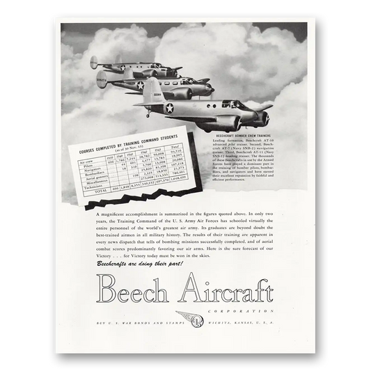 1944 Beechcraft Training Command Students Vintage Magazine Print Ad