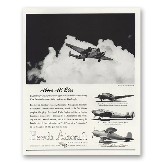 1944 Beechcraft Above All Else Vintage Magazine Print Ad