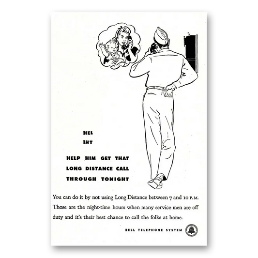 1944 Bell Telephone Help Him Get That Long Distance Call Vintage Magazine Print Ad