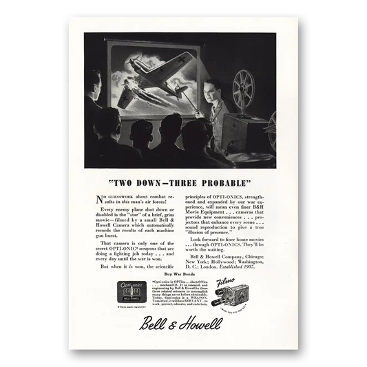 1944 Filmo Camera Two Down Three Probable Vintage Magazine Print Ad