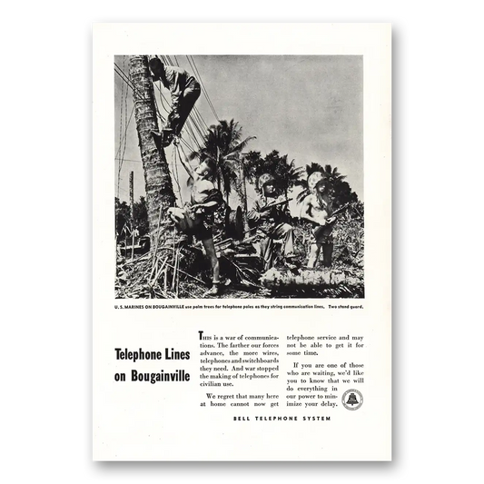 1944 Bell Telephone Telephone Lines On Bougainville Marines Vintage Magazine Print Ad