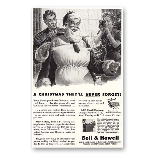 1944 Filmo Camera Christmas They'll Never Forget Vintage Magazine Print Ad