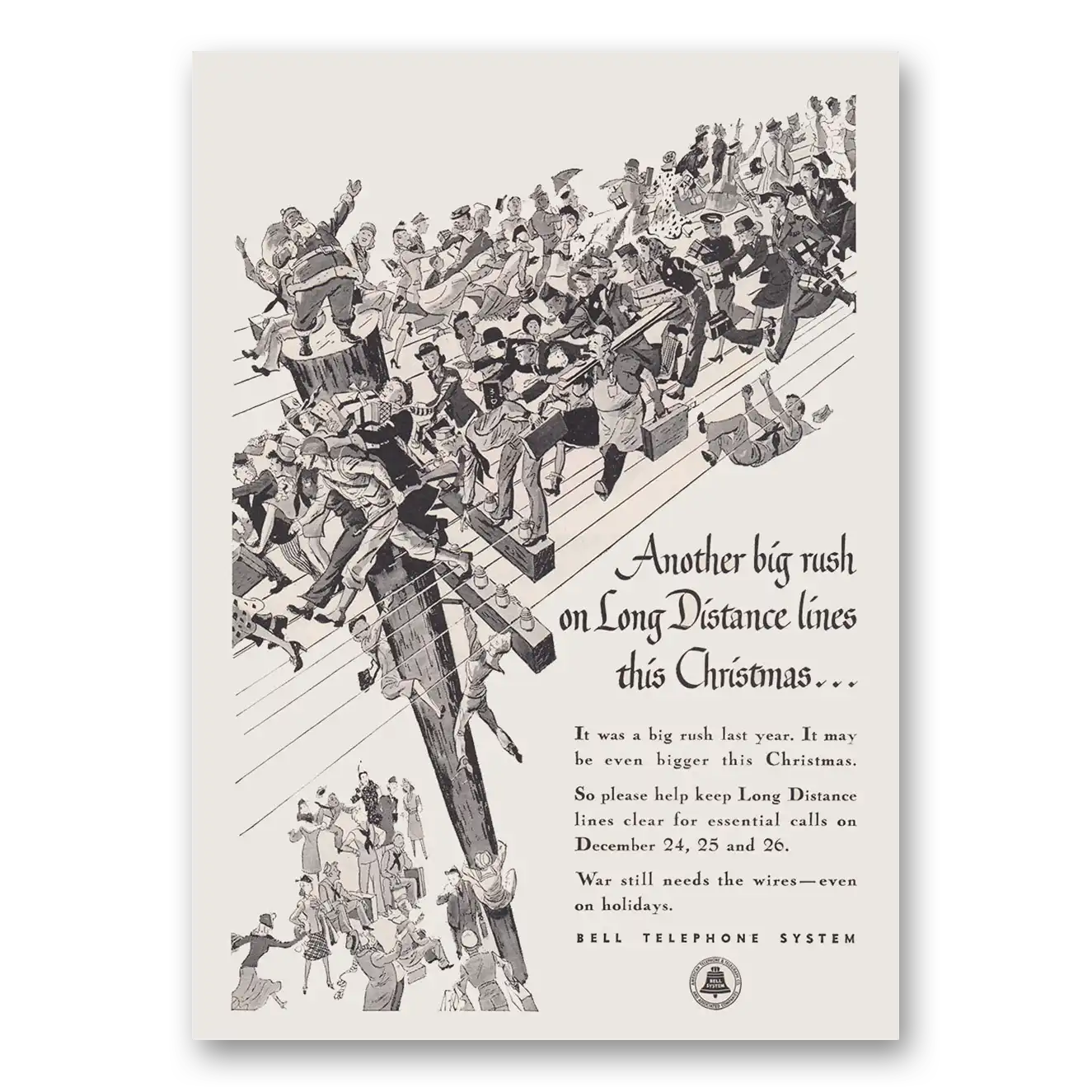 1944 Bell Telephone Another Big Rush on Long Distance Lines This Christmas Vintage Magazine Print Ad