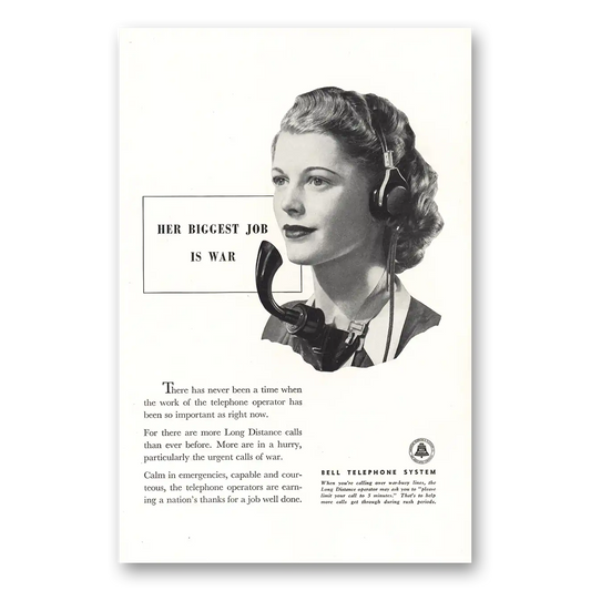 1944 Bell Telephone Her Biggest Job Is War Vintage Magazine Print Ad