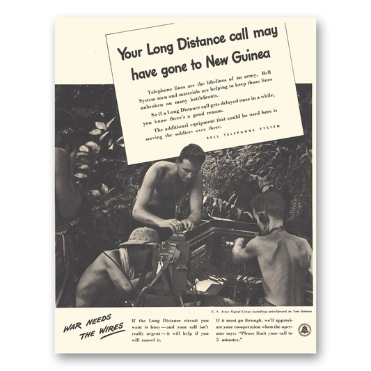 1944 Bell Telephone Long Distance Call May Have Gone to New Guinea Vintage Magazine Print Ad