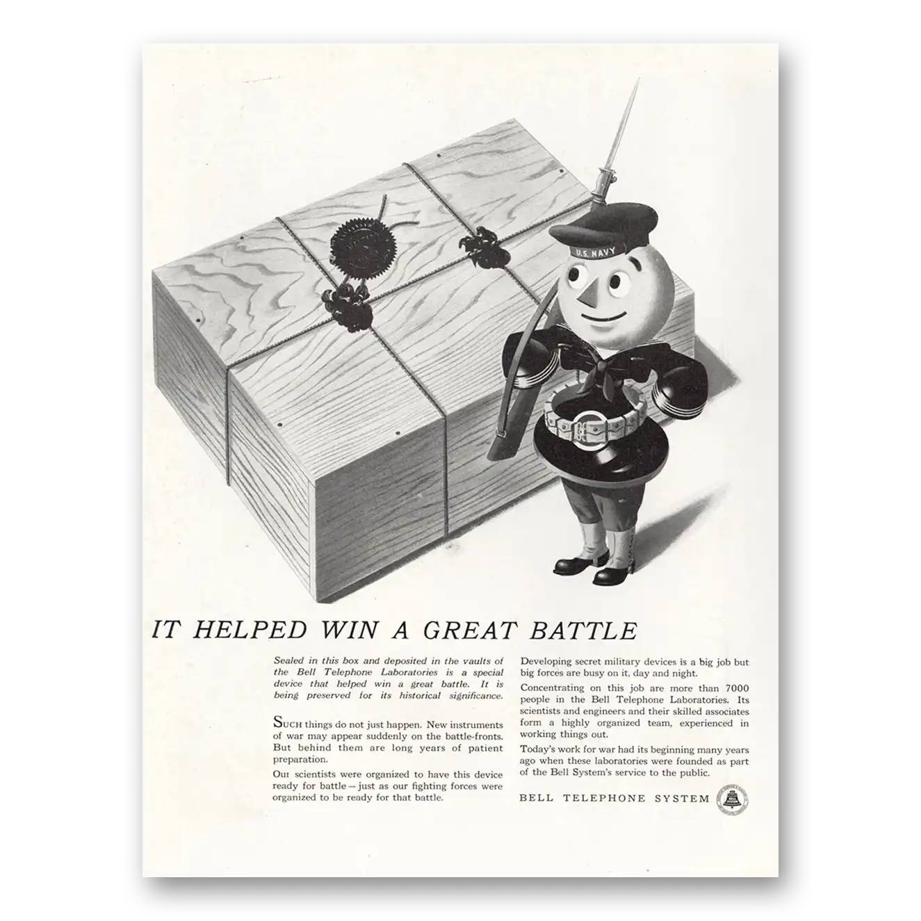 1944 Bell Telephone Helped Win a Great Battle Vintage Magazine Print Ad