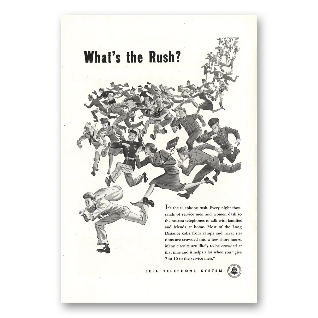 1944 Bell Telephone Whats the Rush Vintage Magazine Print Ad