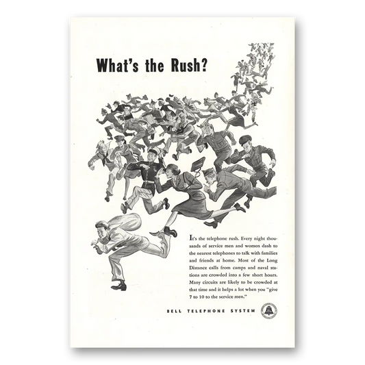 1944 Bell Telephone Whats the Rush Vintage Magazine Print Ad