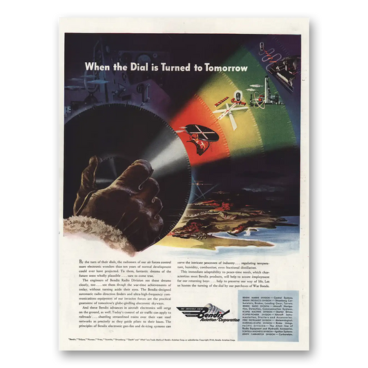 1944 Bendix Aviation Dial Turned to Tomorrow Vintage Magazine Print Ad