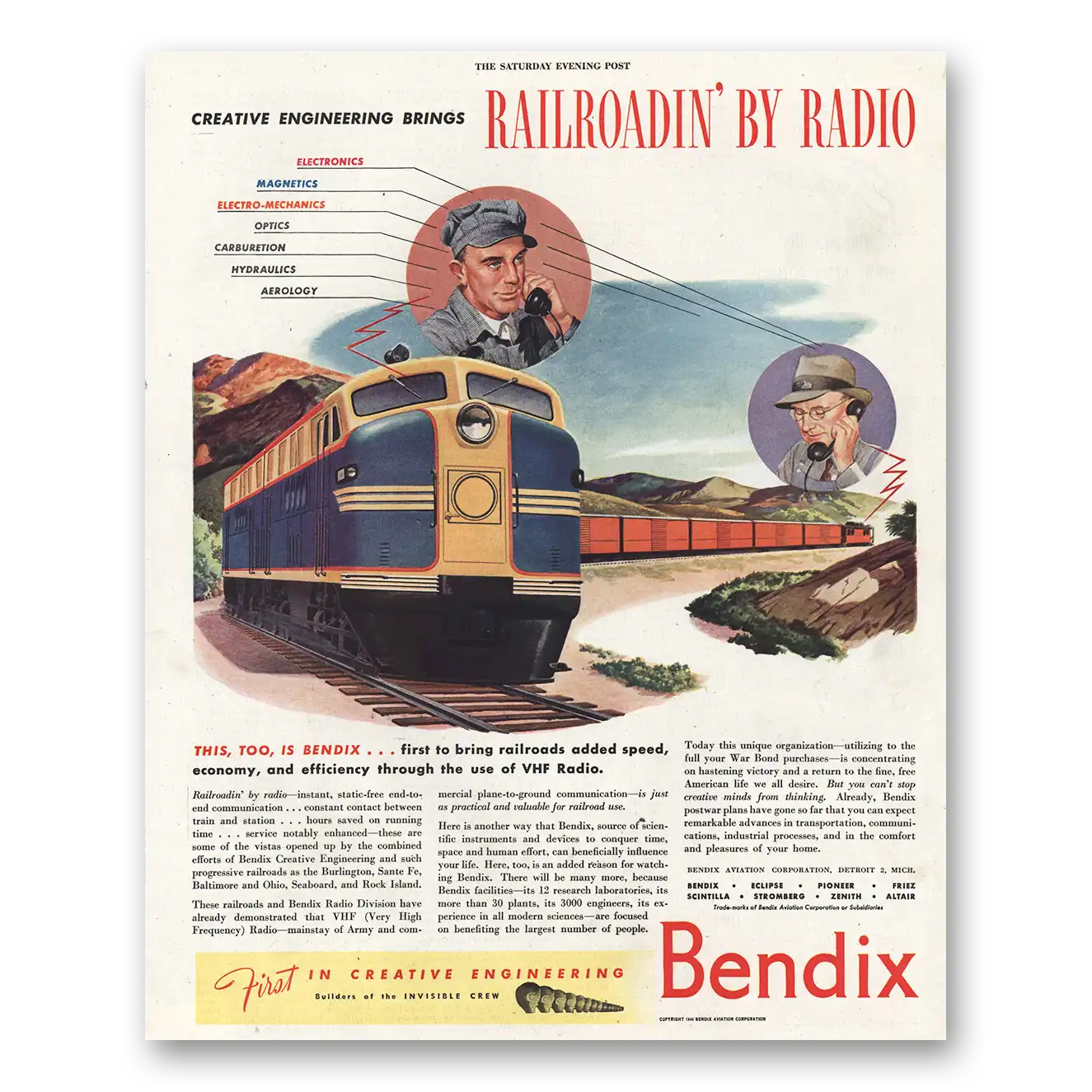 1944 Bendix Radio Railroadin By Radio Vintage Magazine Print Ad