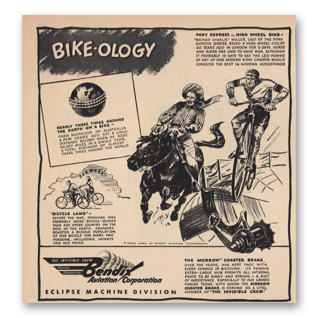 1944 Bendix Aviation Bike Ology Vintage Magazine Print Ad