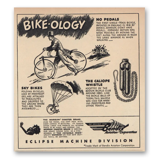 1944 Bendix Aviation Bike Ology No Pedals Vintage Magazine Print Ad