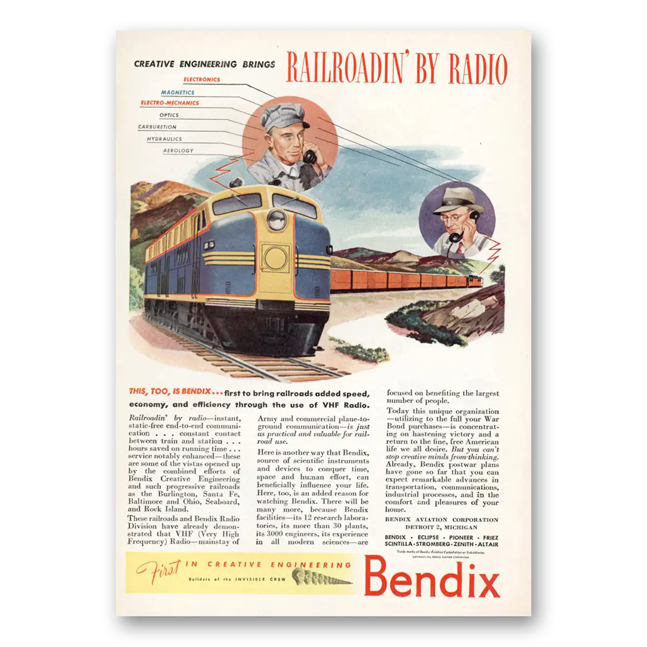 1944 Bendix Aviation Railroading By Radio Vintage Magazine Print Ad