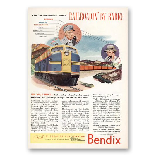 1944 Bendix Aviation Railroading By Radio Vintage Magazine Print Ad