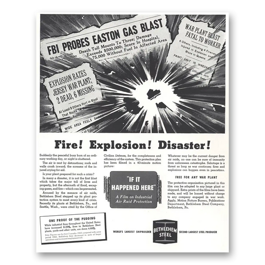 1944 Bethlehem Steel Fire Explosion Disaster Vintage Magazine Print Ad