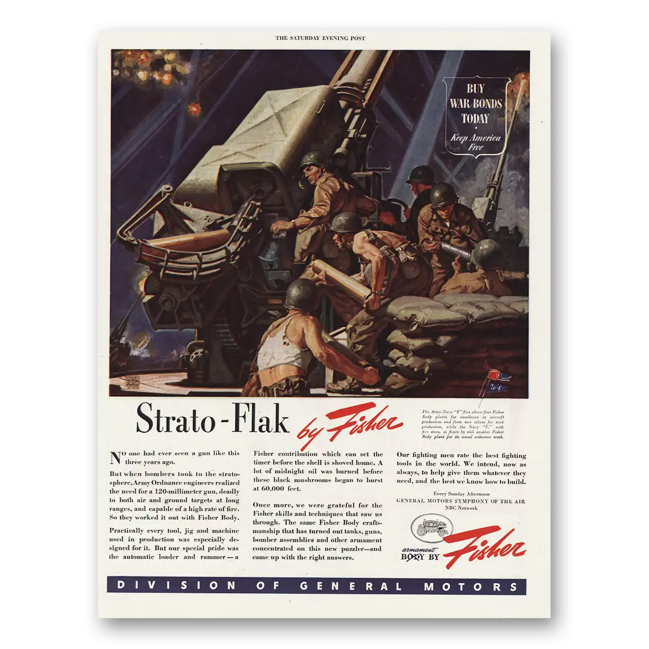 1944 Body by Fisher Strato Flak Vintage Magazine Print Ad