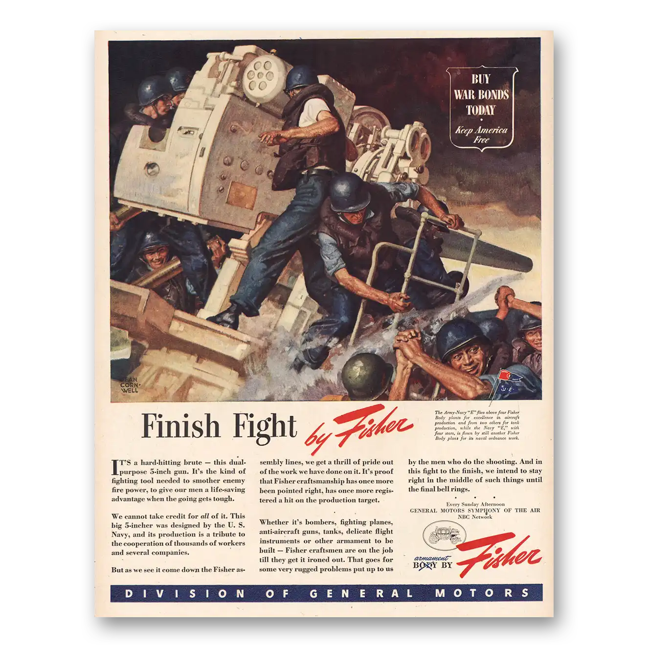 1944 Body by Fisher Finish Fight Vintage Magazine Print Ad