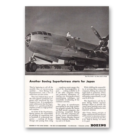 1944 Boeing Superfortress Boeing Superfortress Starts for Japan Vintage Magazine Print Ad