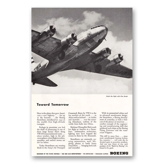 1944 Boeing Stratoliner Toward Tomorrow Vintage Magazine Print Ad