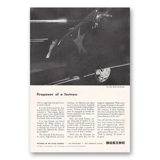 1944 Boeing Flying Fortress Firepower of Fortress Vintage Magazine Print Ad