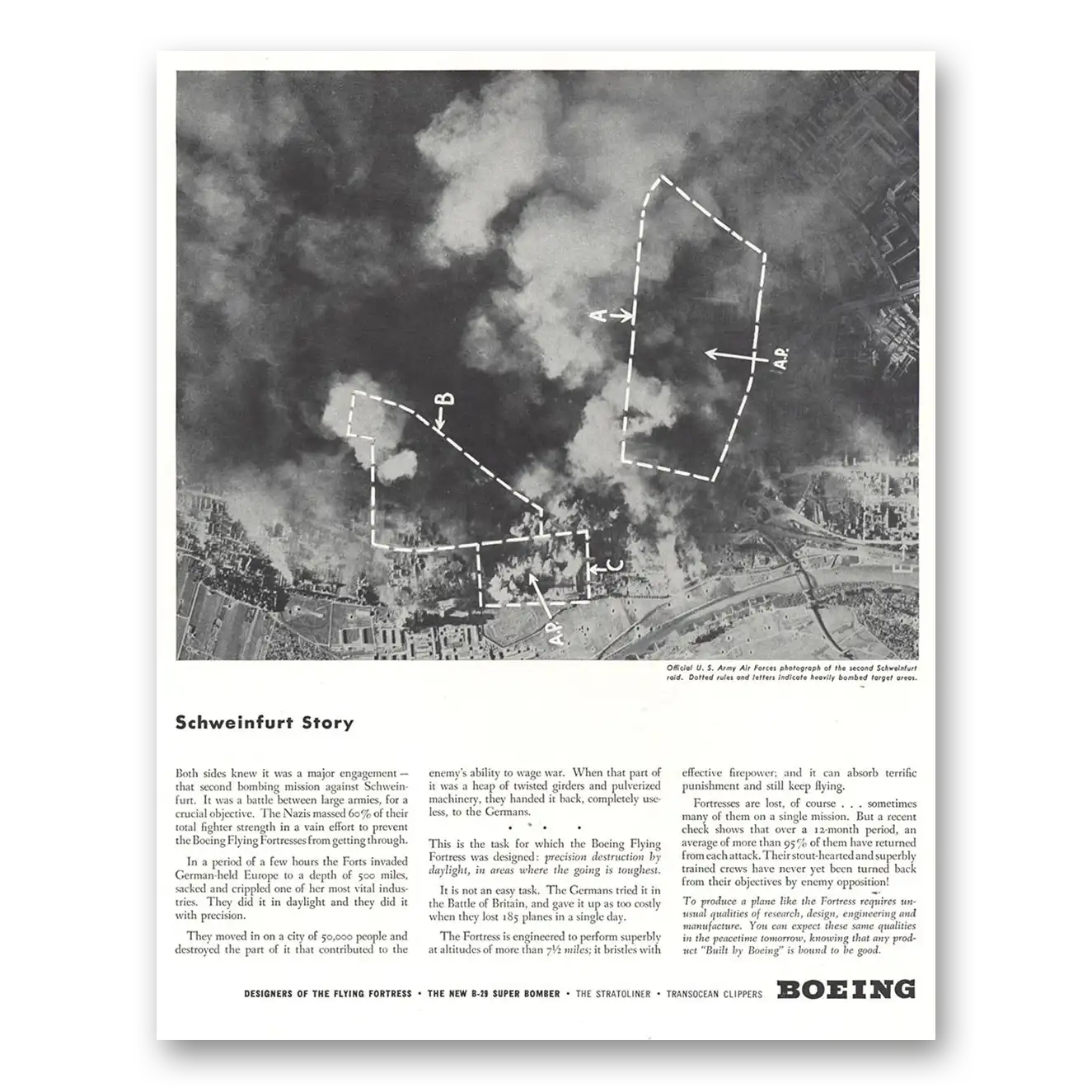 1944 Boeing Flying Fortress Schweinfurt Story Vintage Magazine Print Ad