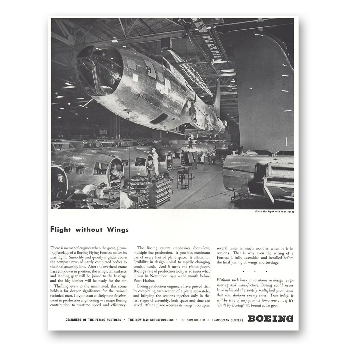 1944 Boeing Flying Fortress Flight Without Wings Flying Fortress Vintage Magazine Print Ad