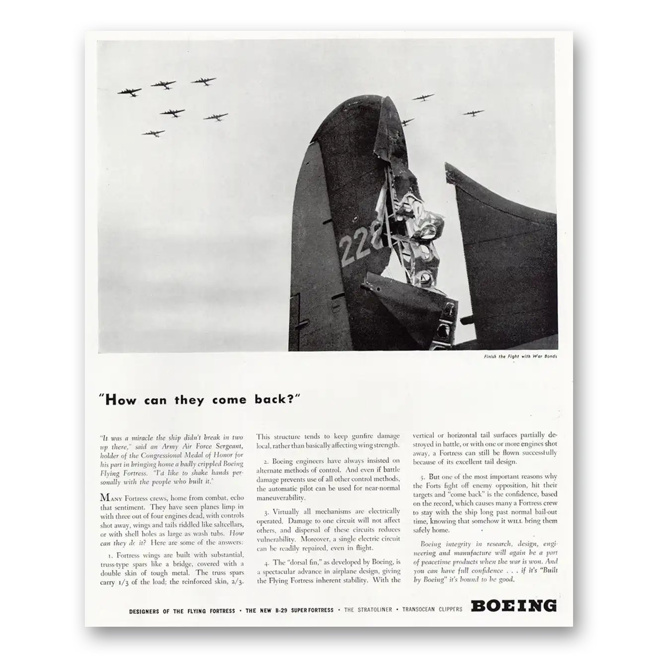 1944 Boeing Flying Fortress How Can They Come Back Vintage Magazine Print Ad