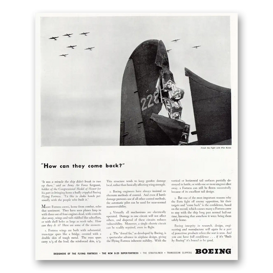 1944 Boeing Flying Fortress How Can They Come Back Vintage Magazine Print Ad