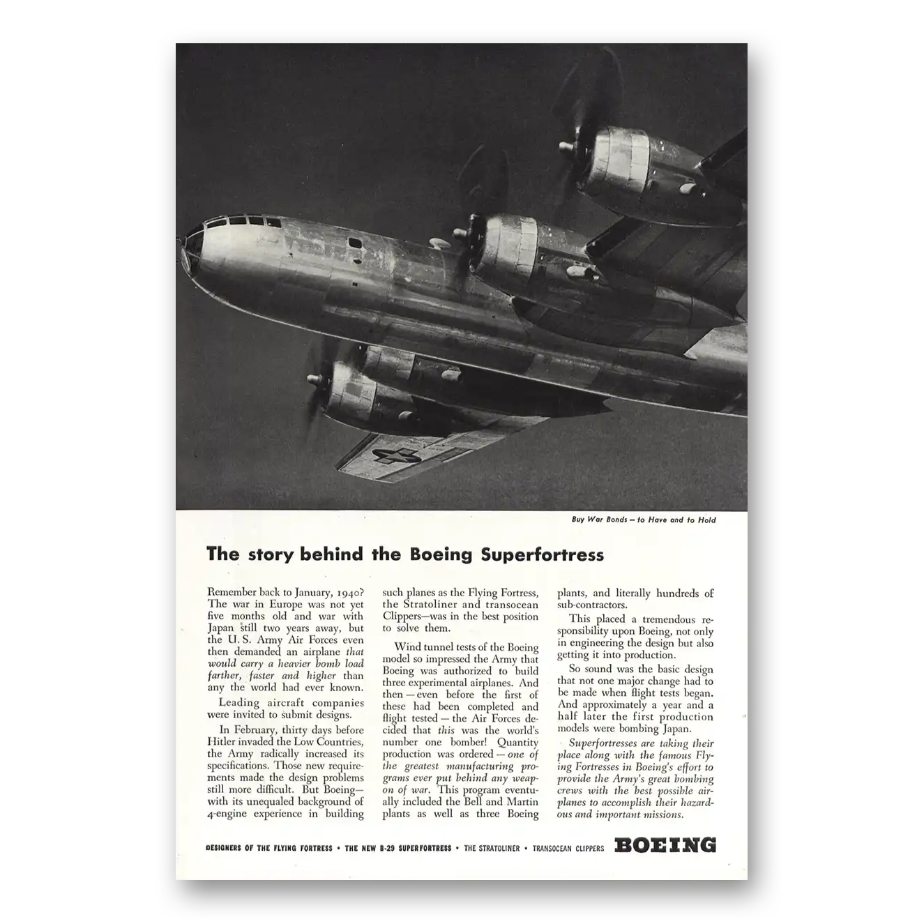 1944 Boeing Superfortress Story Behind Boeing Superfortress Vintage Magazine Print Ad