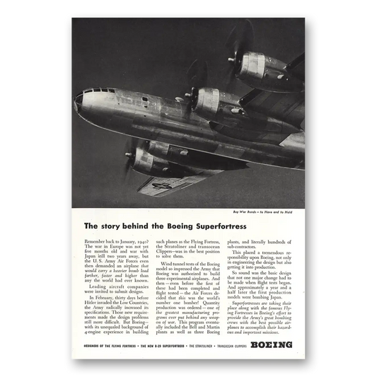 1944 Boeing Superfortress Story Behind Boeing Superfortress Vintage Magazine Print Ad