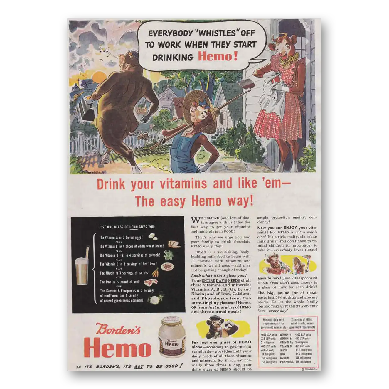 1944 Bordens Hemo Everybody Whistles Vintage Magazine Print Ad