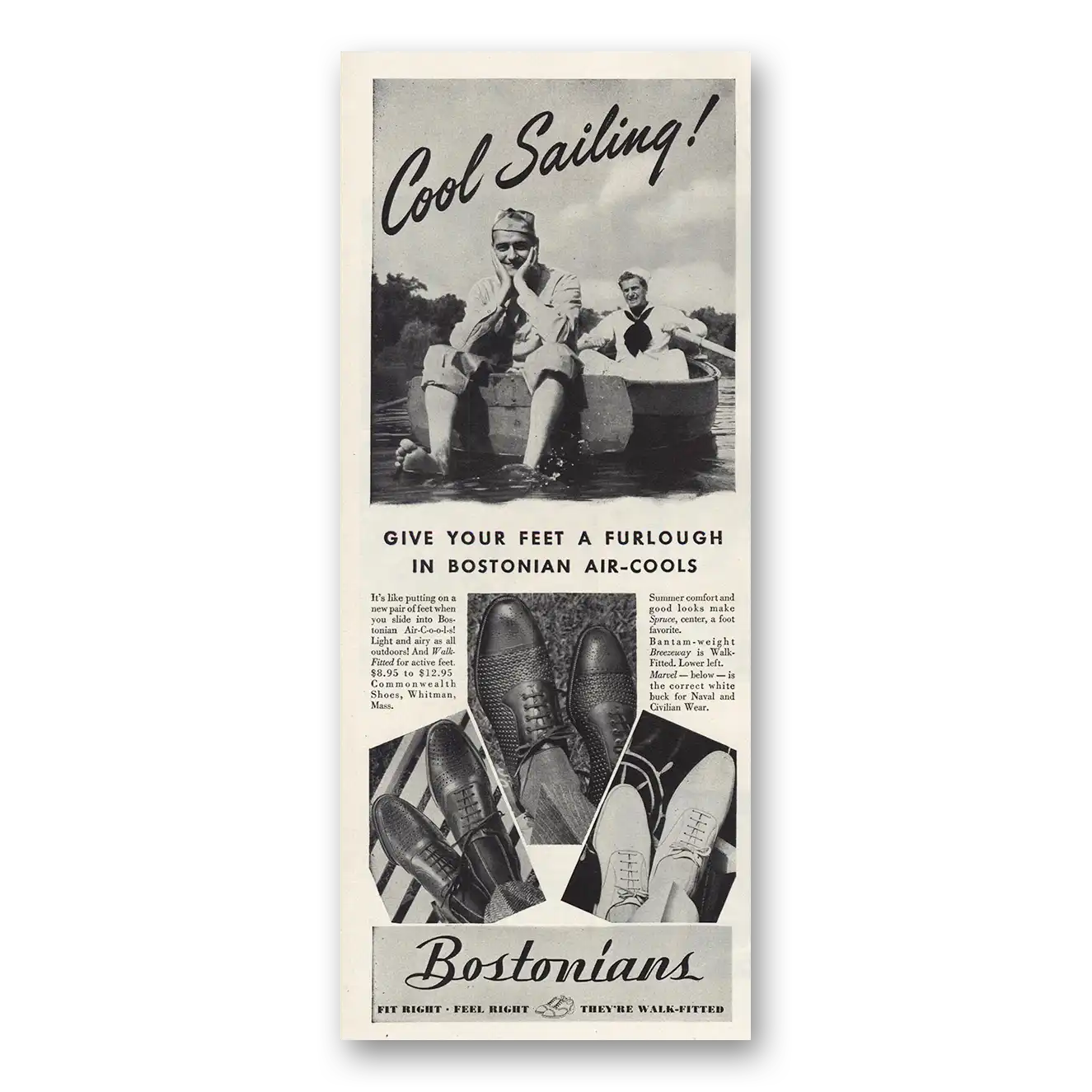 1944 Bostonian Shoes Cool Sailing Vintage Magazine Print Ad