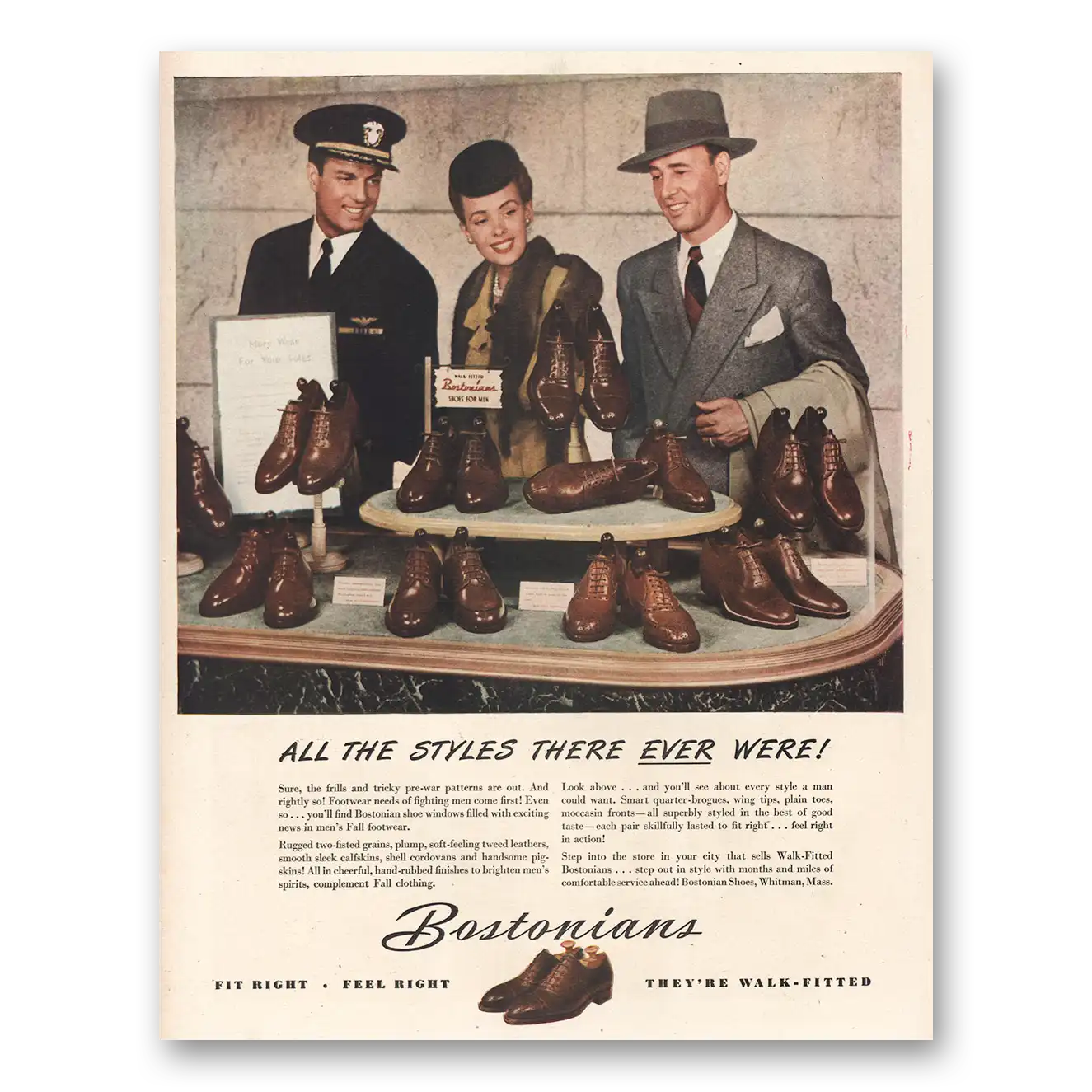 1944 Bostonian Shoes All the Styles There Ever Were Vintage Magazine Print Ad