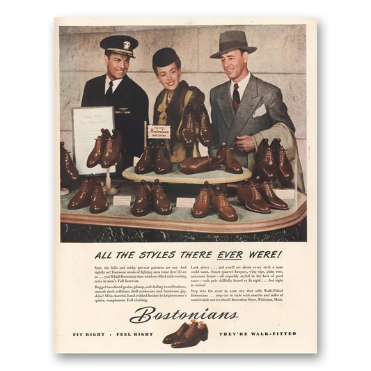 1944 Bostonian Shoes All the Styles There Ever Were Vintage Magazine Print Ad